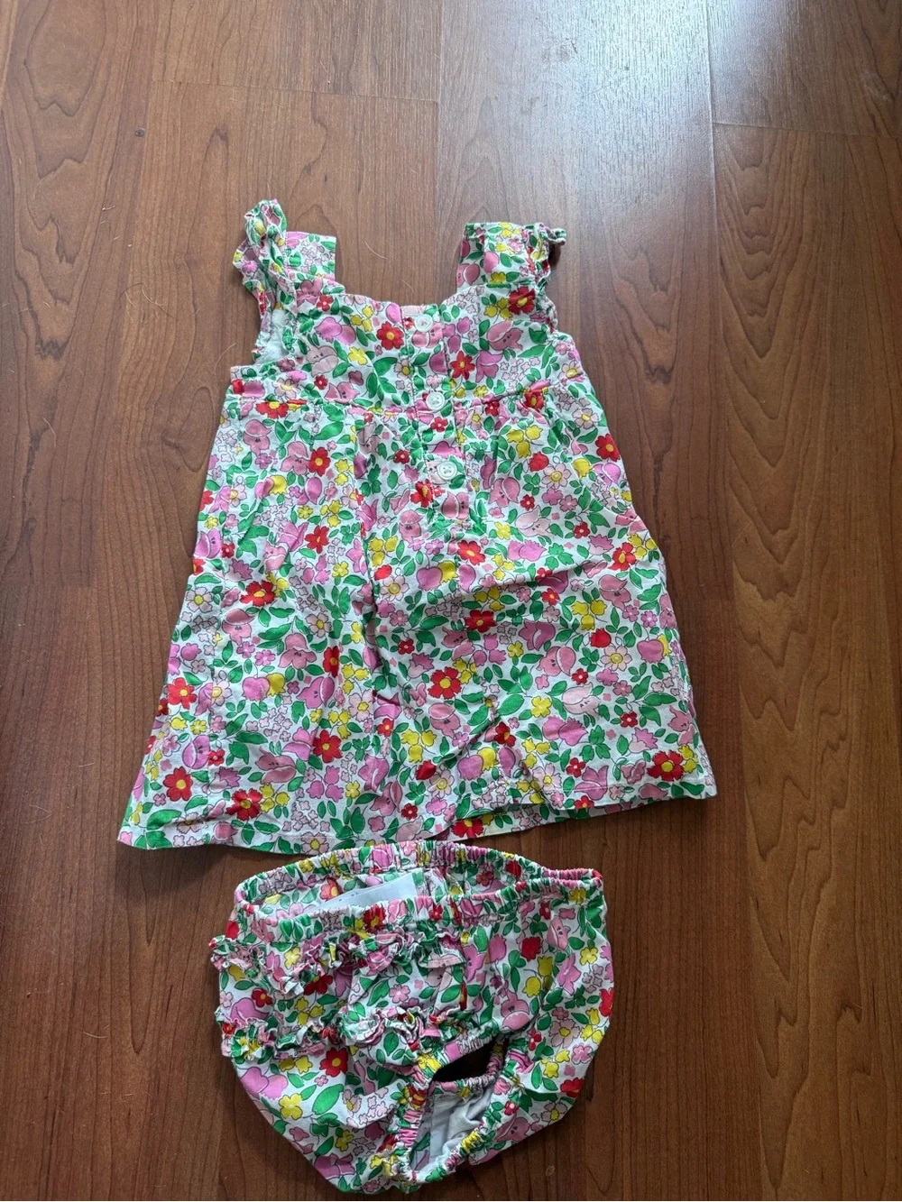 Baby Boden Pink and Green Floral Baby Dress